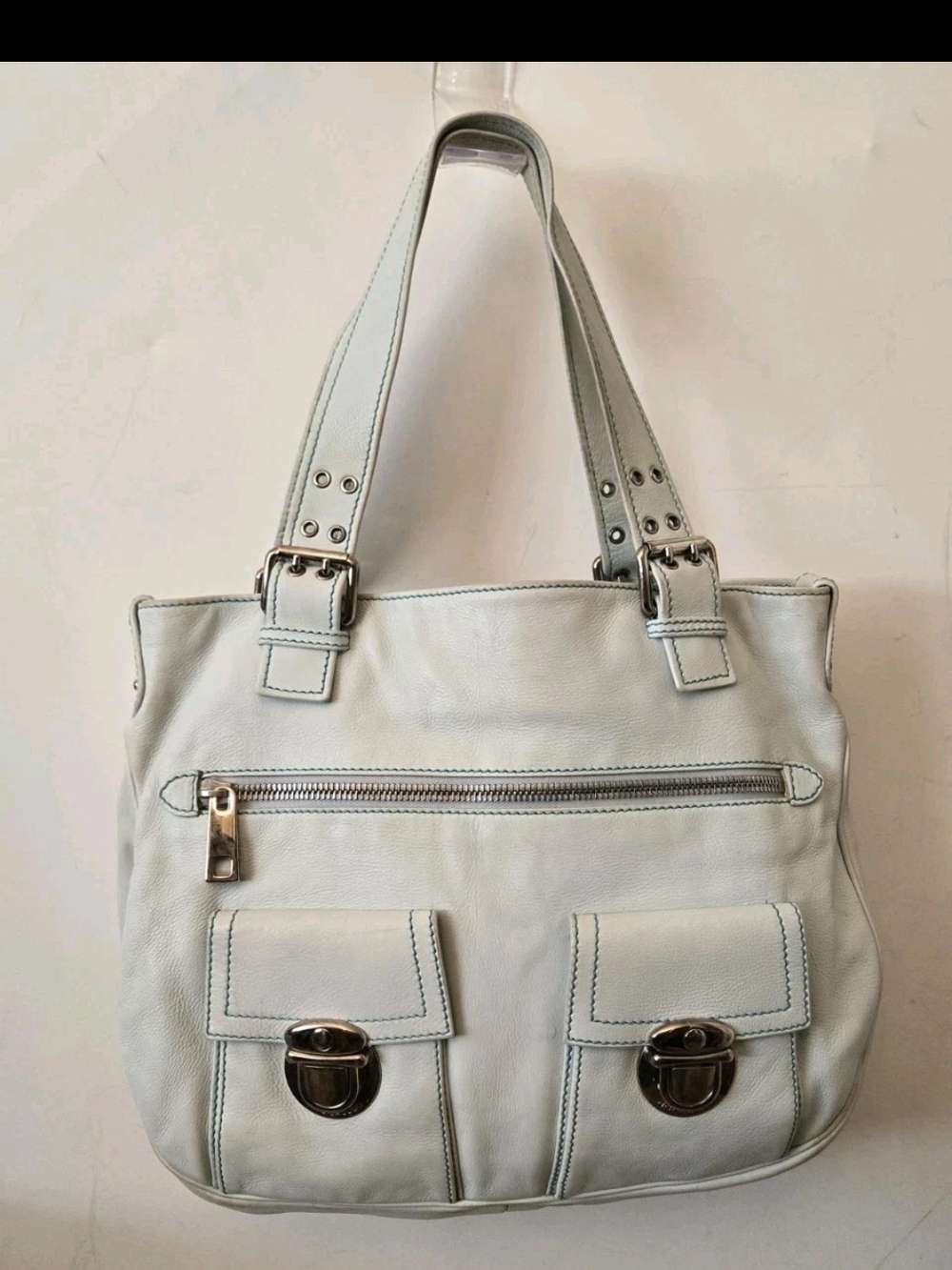 Vintage AUTHENTIC Marc Jacobs STELLA BAG Pale Blue LEATHER Y2K LARGE